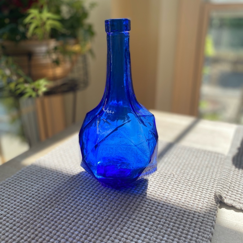 Vintage Cobalt Blue many-faceted Bottle